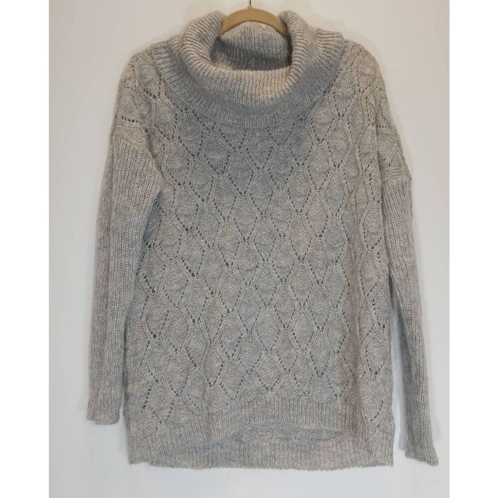 Elsamanda womens xl sweater Italian mohair cowl neck gray eyelet soft texture